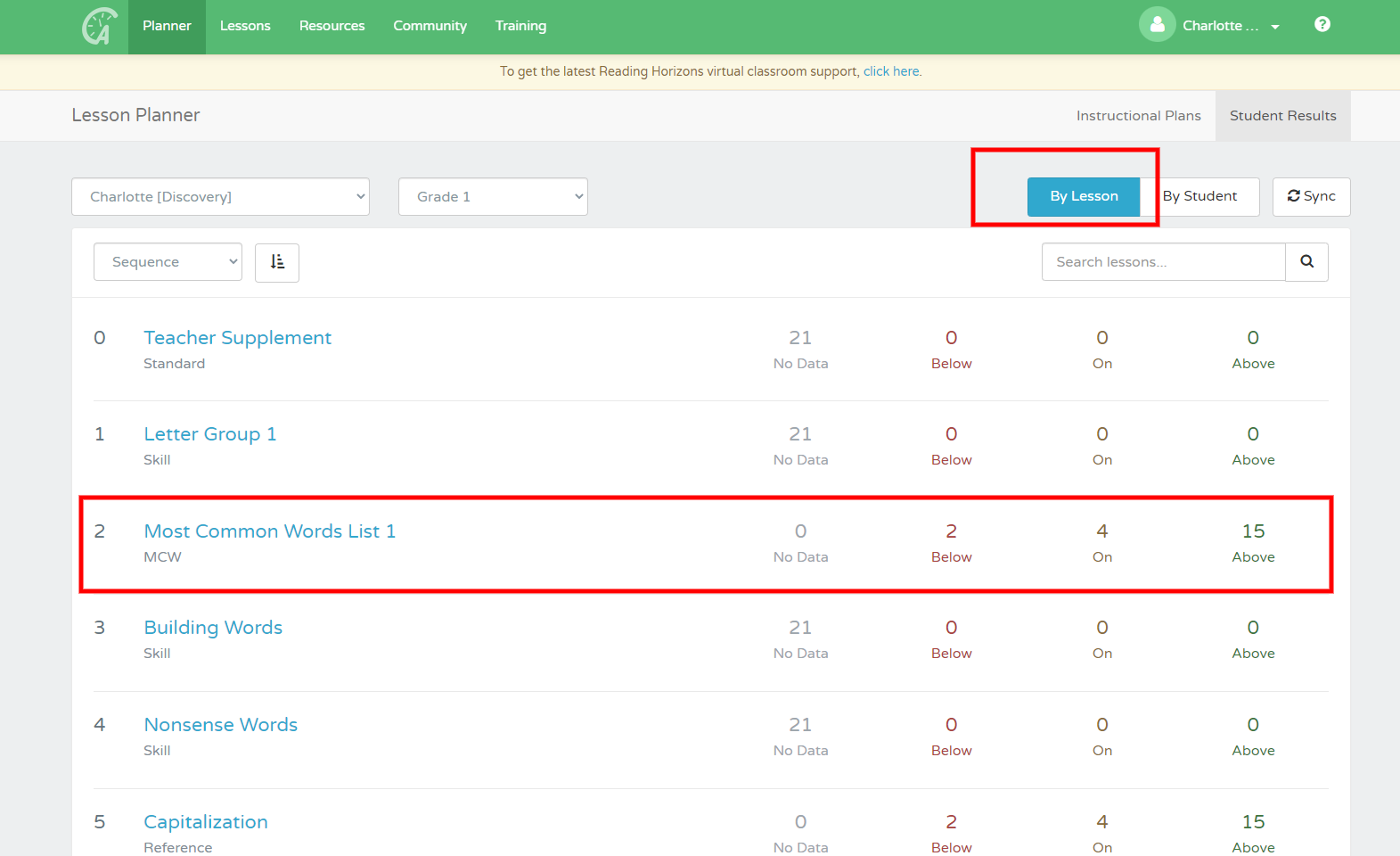 what-is-the-student-results-tab-in-the-lesson-planner