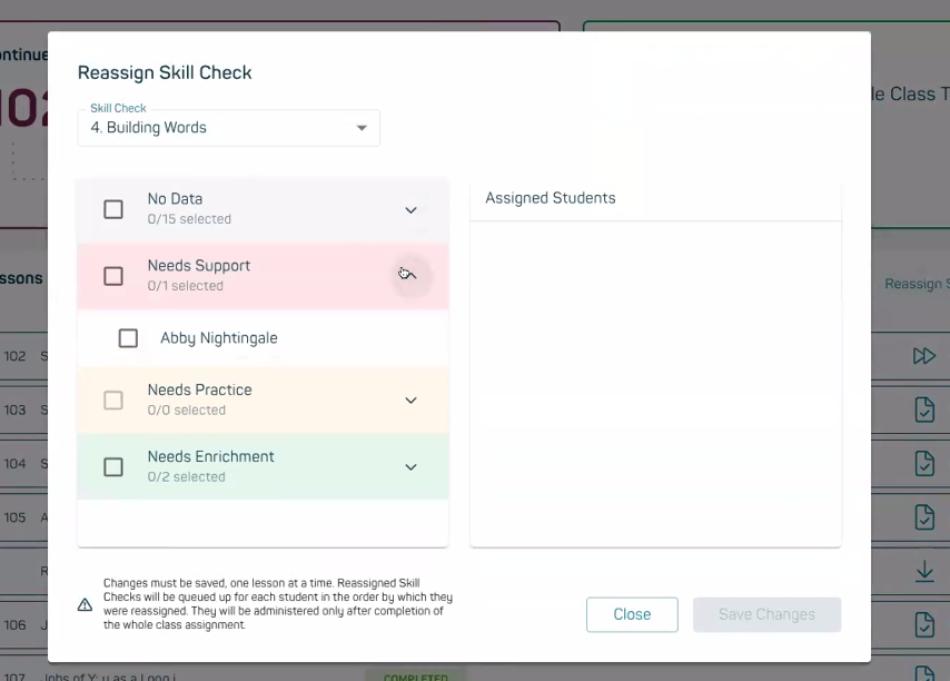 Reassigning a Skill Check or Multi-Skill Check