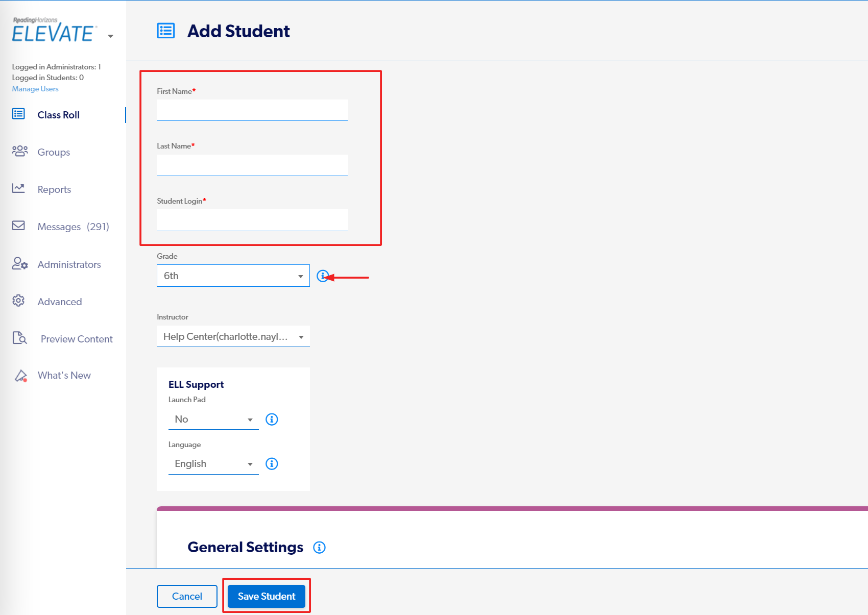How do I add a student to the RH Elevate Software?