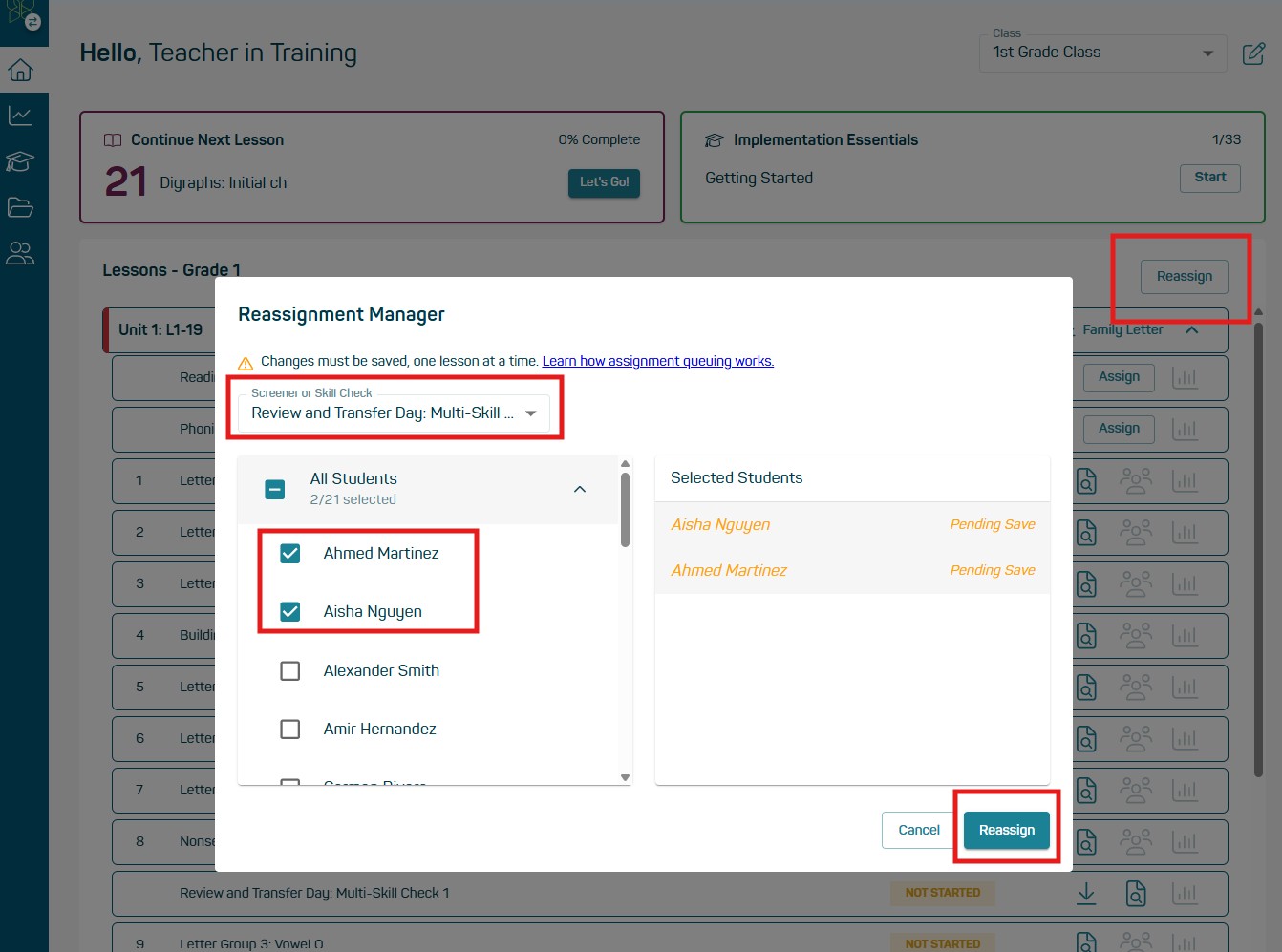 Student Missed a Multi-Skill Check in Reading Horizons® Discovery
